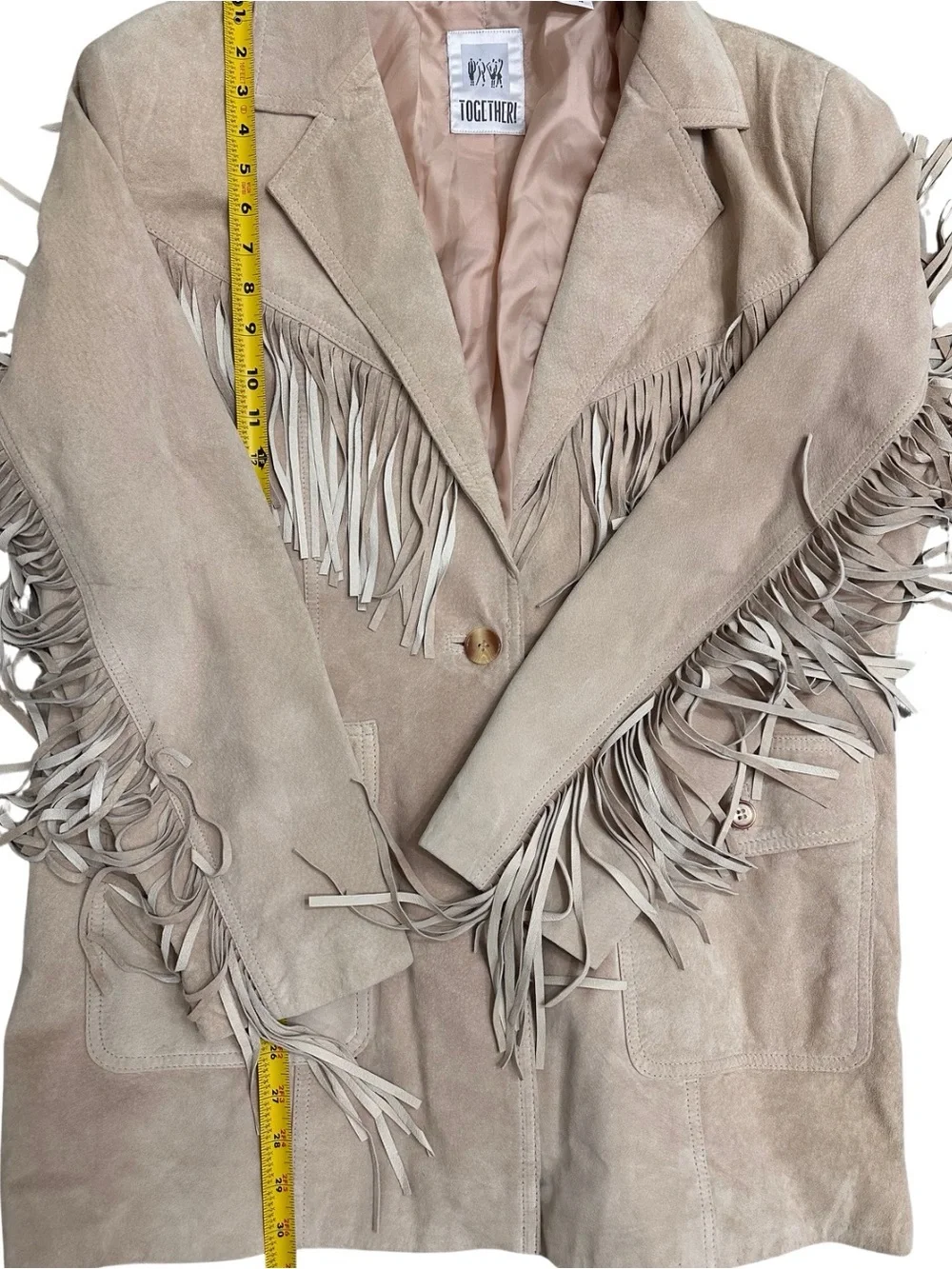 Vtg Together Suede Fringe Leather Jacket SZ Large Pockets Boho Western EUC